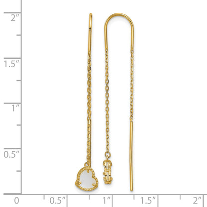 14K Polished Mother of Pearl Heart Cable Chain Threader Earrings