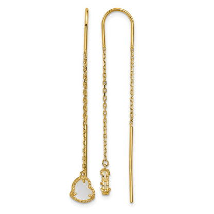 14K Polished Mother of Pearl Heart Cable Chain Threader Earrings