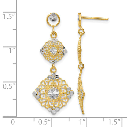 14k and White Rhodium Diamond-cut Filigree Dangle Post Earrings