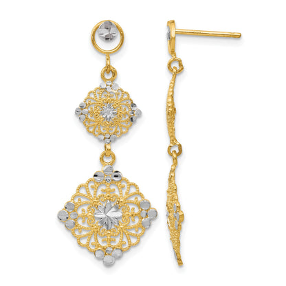 14k and White Rhodium Diamond-cut Filigree Dangle Post Earrings