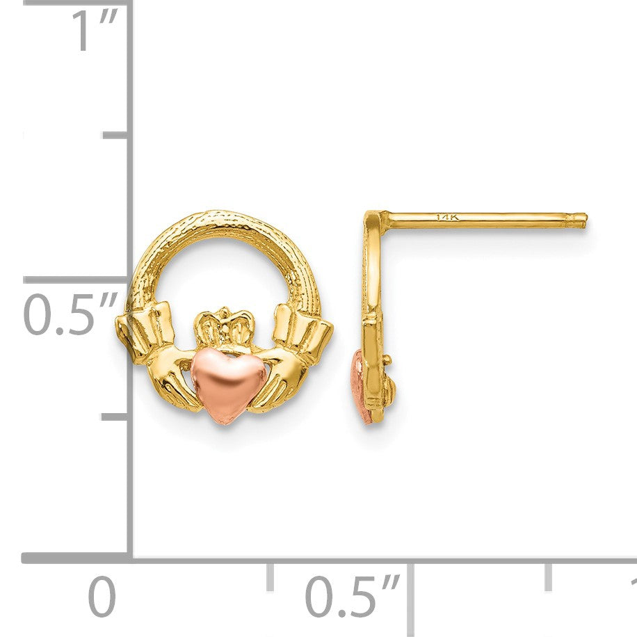 14k Two-tone Claddagh Post Earrings