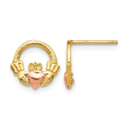 14k Two-tone Claddagh Post Earrings