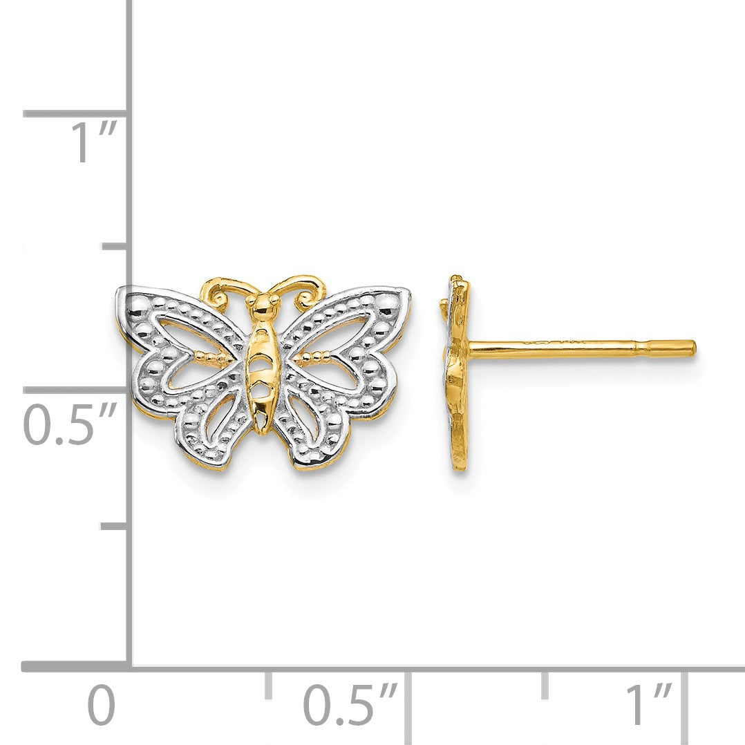 14k and White Rhodium Butterfly Post Earrings