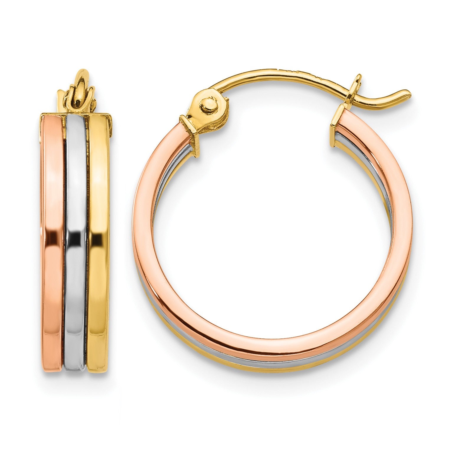 14K Tri Color Hoop Earrings