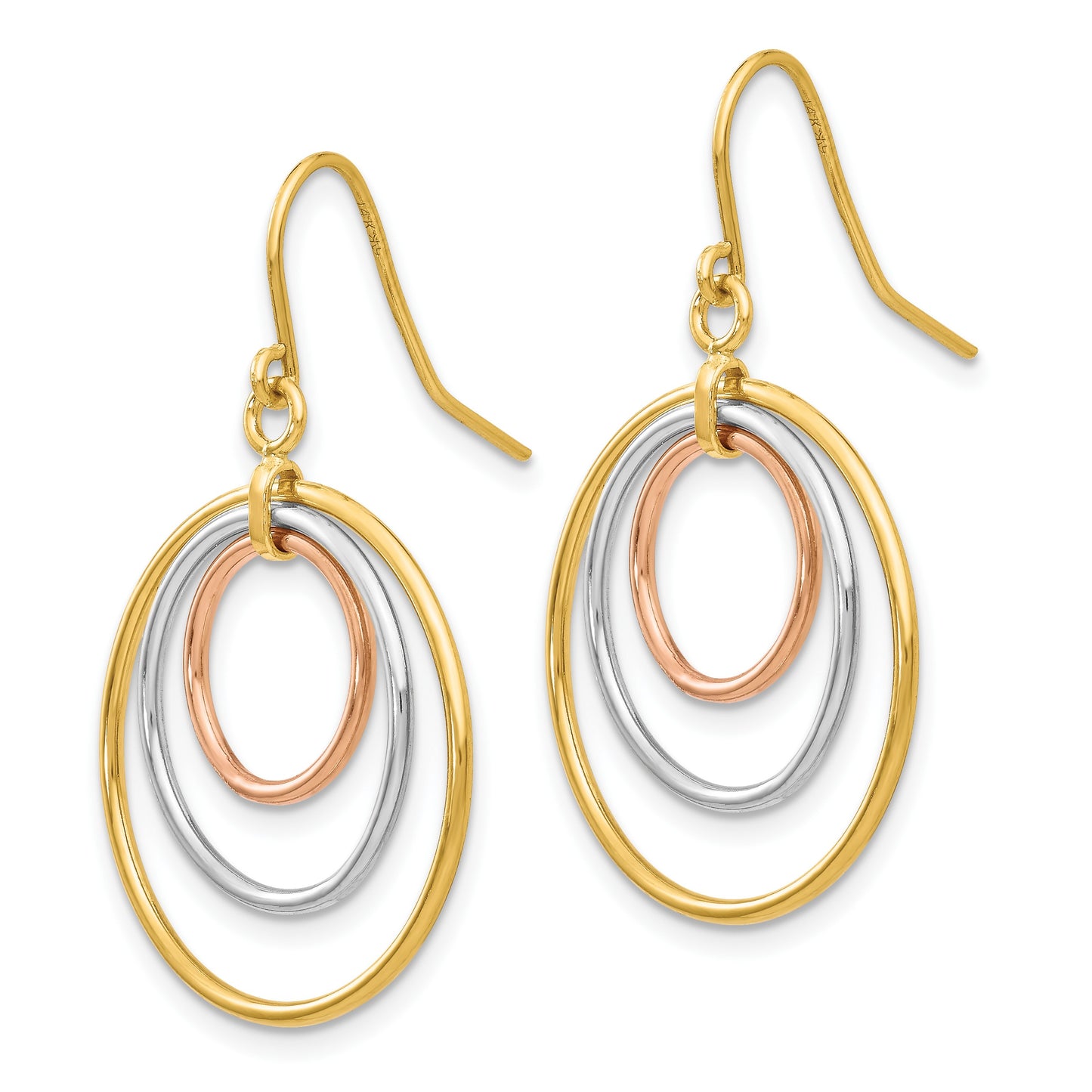 14k Tri-Color Graduated Circles Dangle French Hook Earrings