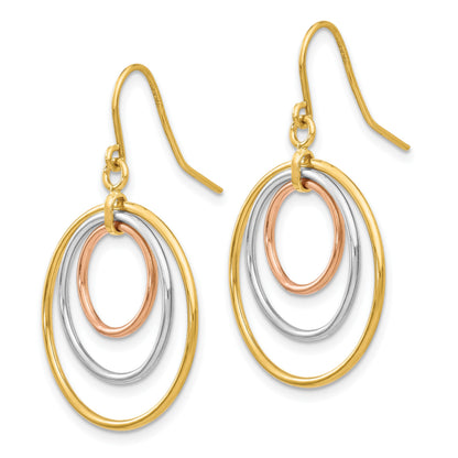 14k Tri-Color Graduated Circles Dangle French Hook Earrings