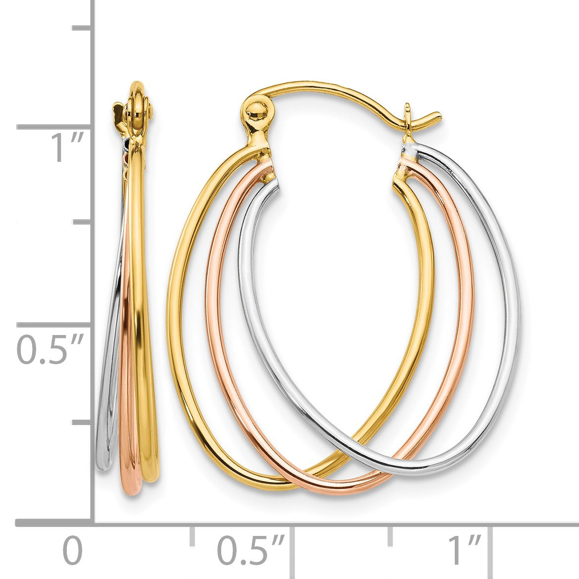 14K Tri Color Hoop Earrings