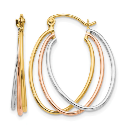 14K Tri Color Hoop Earrings