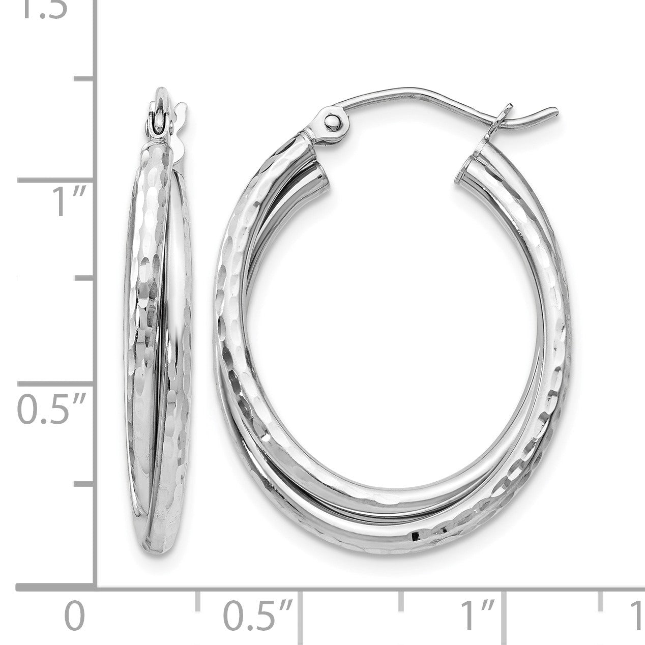14k White Gold Diamond-cut Polished Oval Hoop Earring