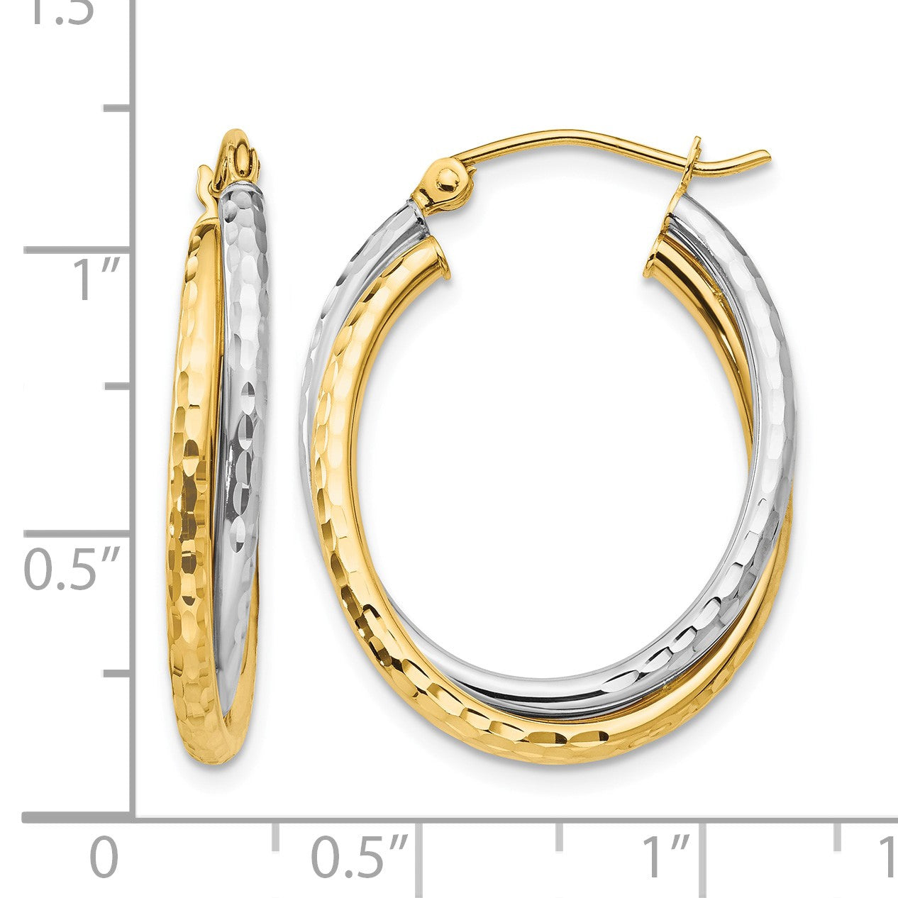 14k Two-tone Diamond-cut Polished Oval Hoop Earring