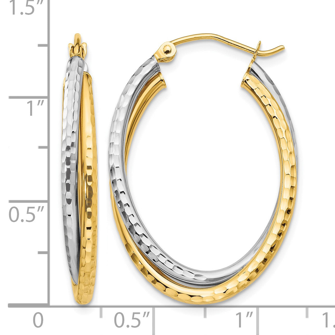 14k Two-tone Diamond-cut Polished Oval Hoop Earring
