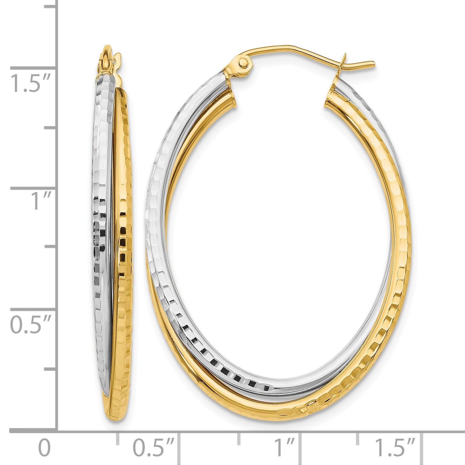14k Two-tone Diamond-cut Polished Oval Hoop Earring
