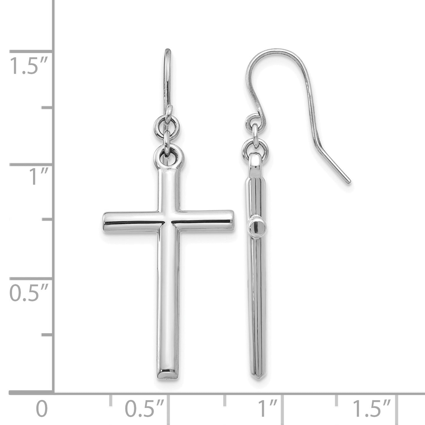 14k White Gold Hollow Polished Cross Dangle French Hook Earrings