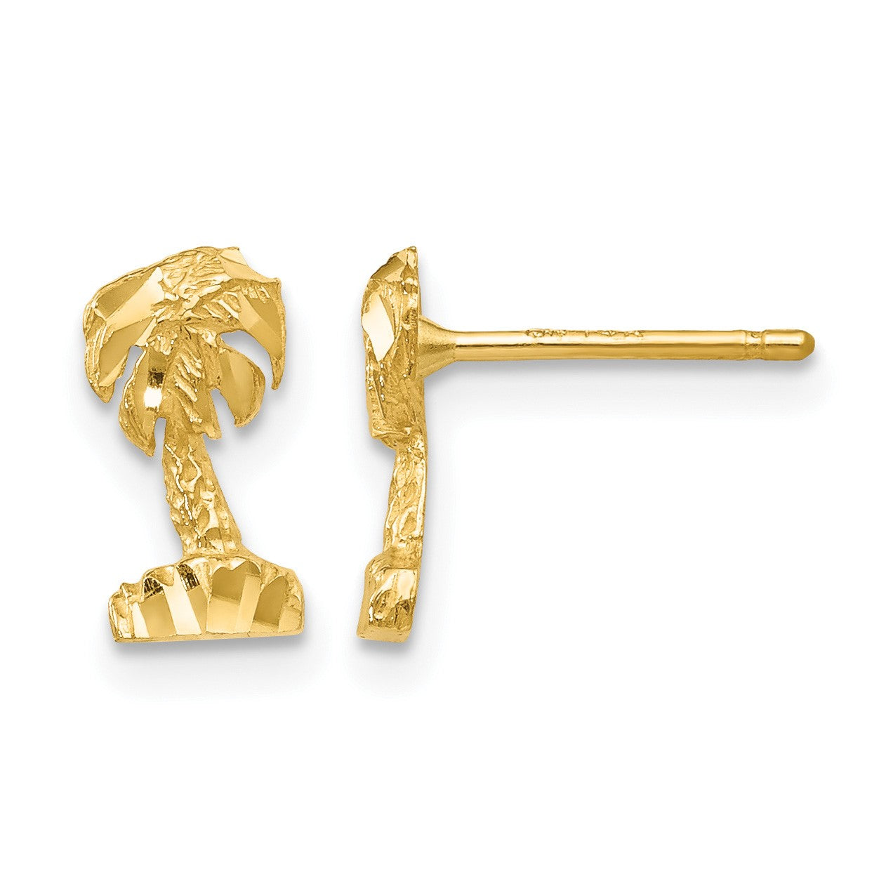 14K Diamond-cut Palm Tree Post Earrings