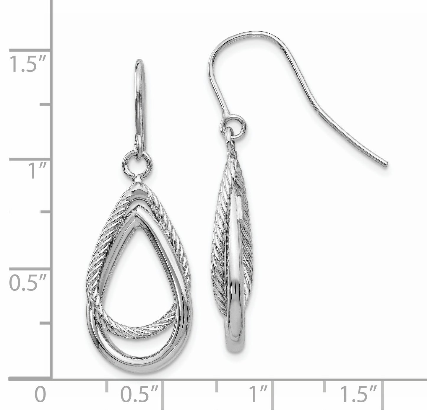 14K White Gold Polished and Textured Teardrop Dangle French Hook Earrings