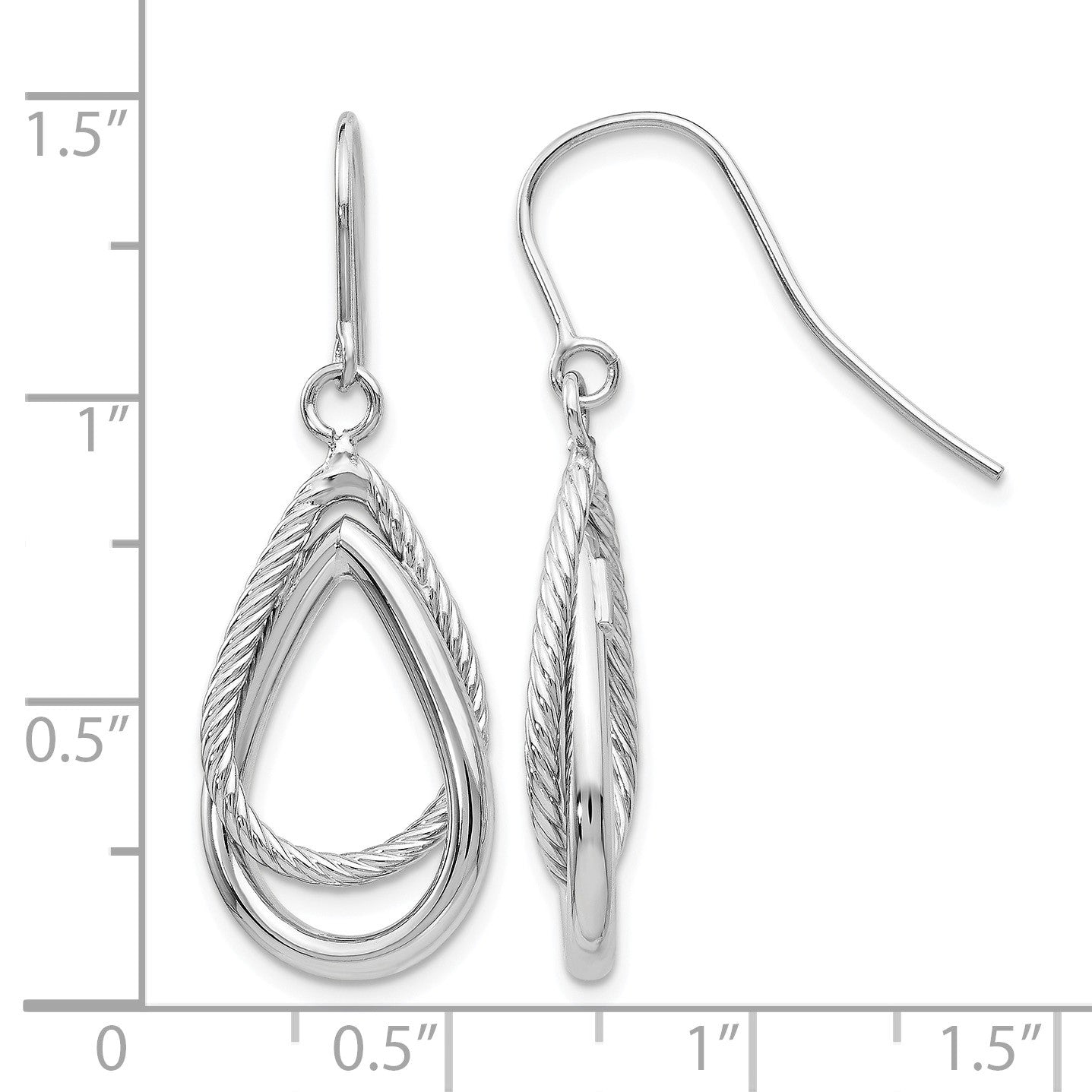 14K White Gold Polished and Textured Teardrop Dangle French Hook Earrings
