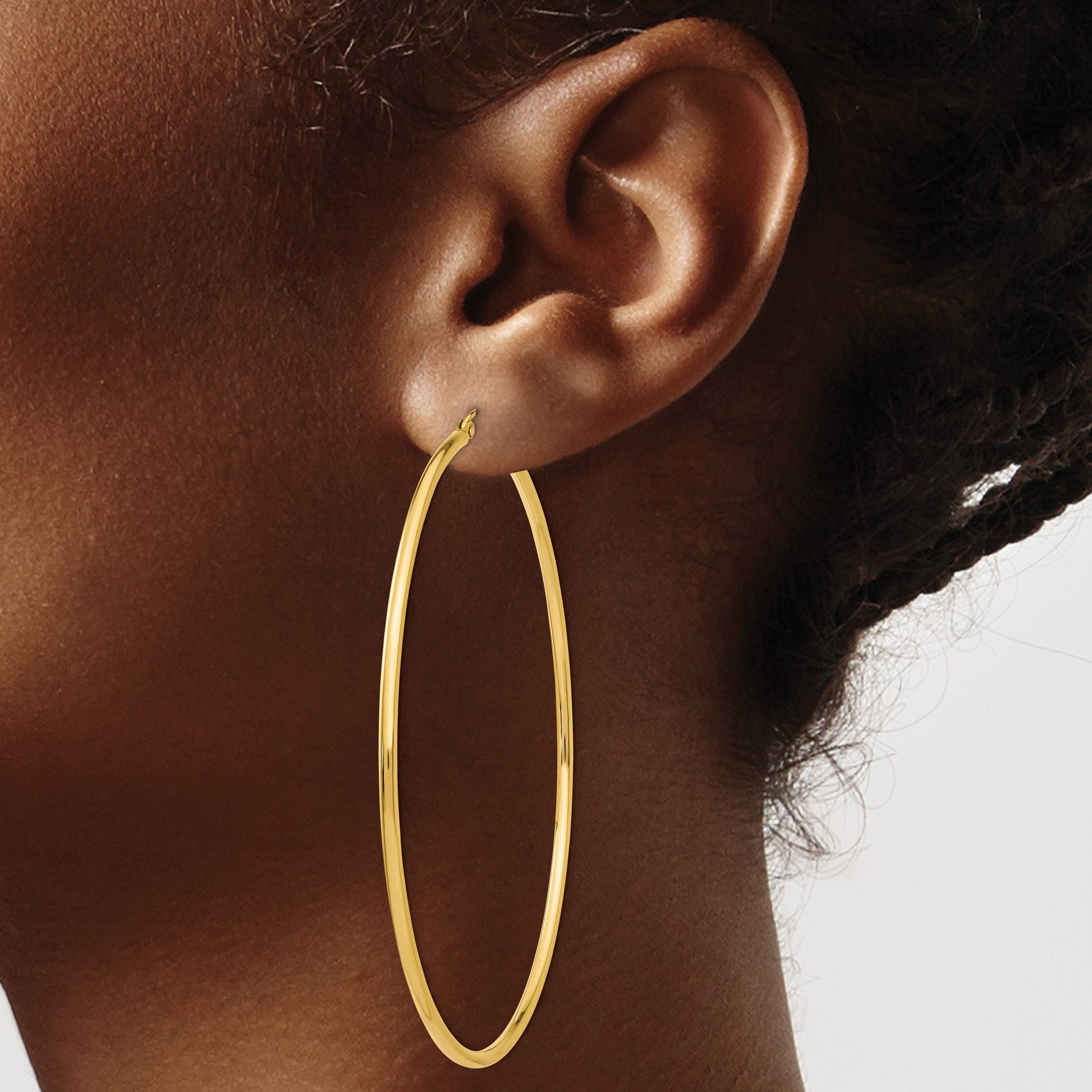 14k 2x70mm Polished Round Tube Hoop Earrings