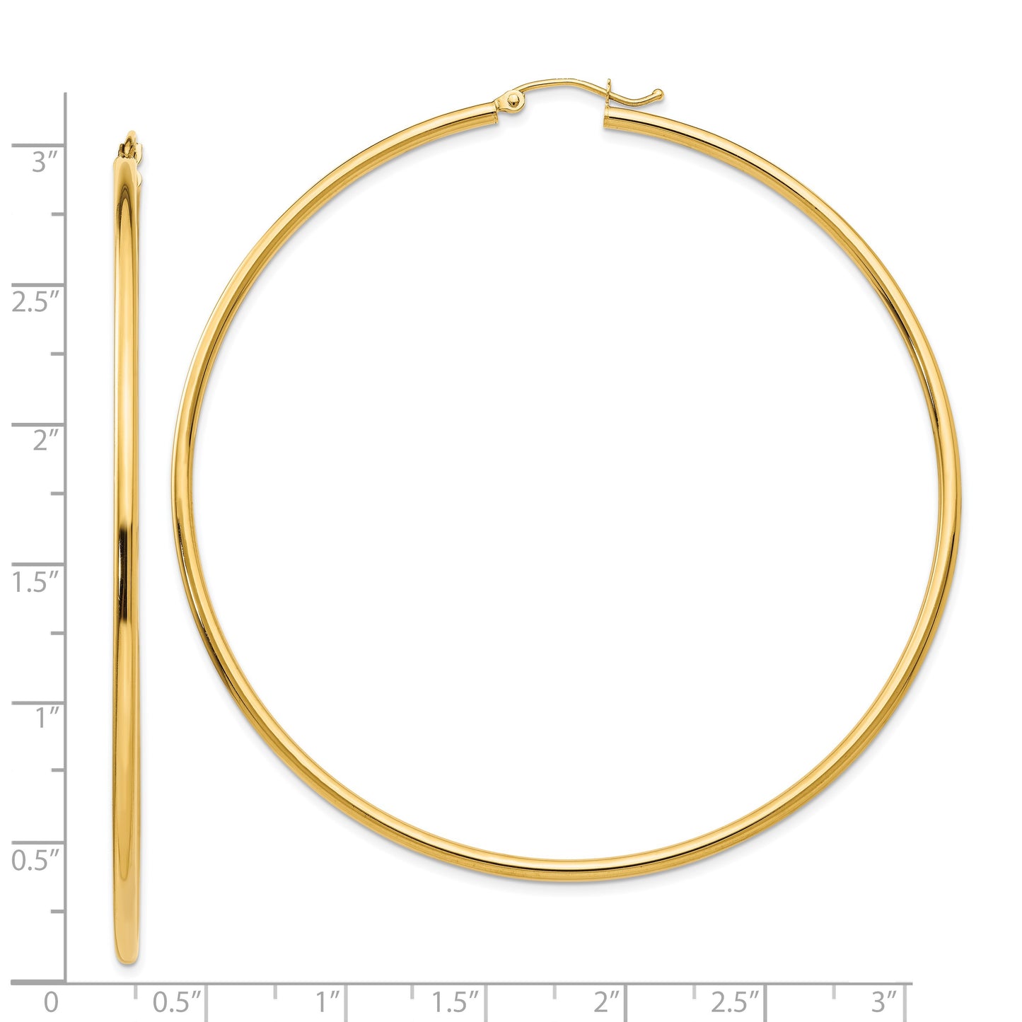 14k 2x70mm Polished Round Tube Hoop Earrings