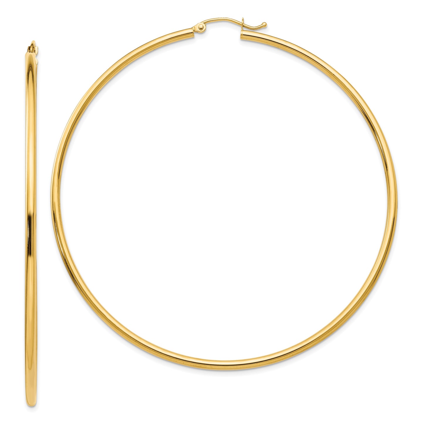 14k 2x70mm Polished Round Tube Hoop Earrings