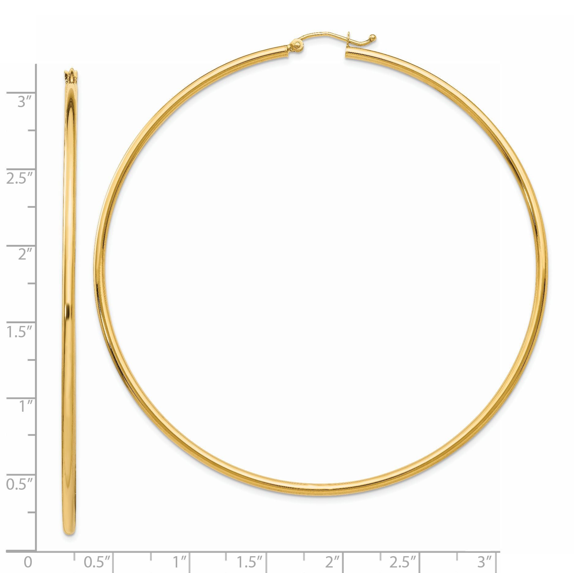 14k 2x75mm Polished Round Tube Hoop Earrings