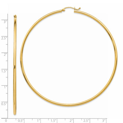 14k 2x75mm Polished Round Tube Hoop Earrings