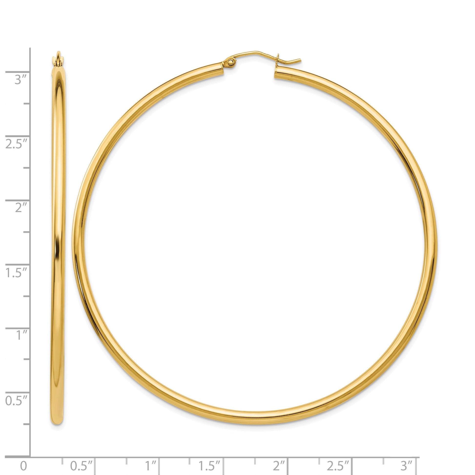 14k 2.25x70mm Polished Round Tube Hoop Earrings