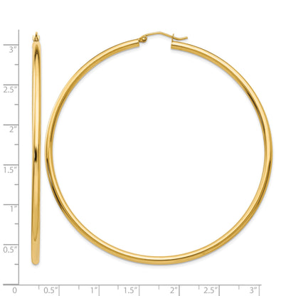 14k 2.25x70mm Polished Round Tube Hoop Earrings