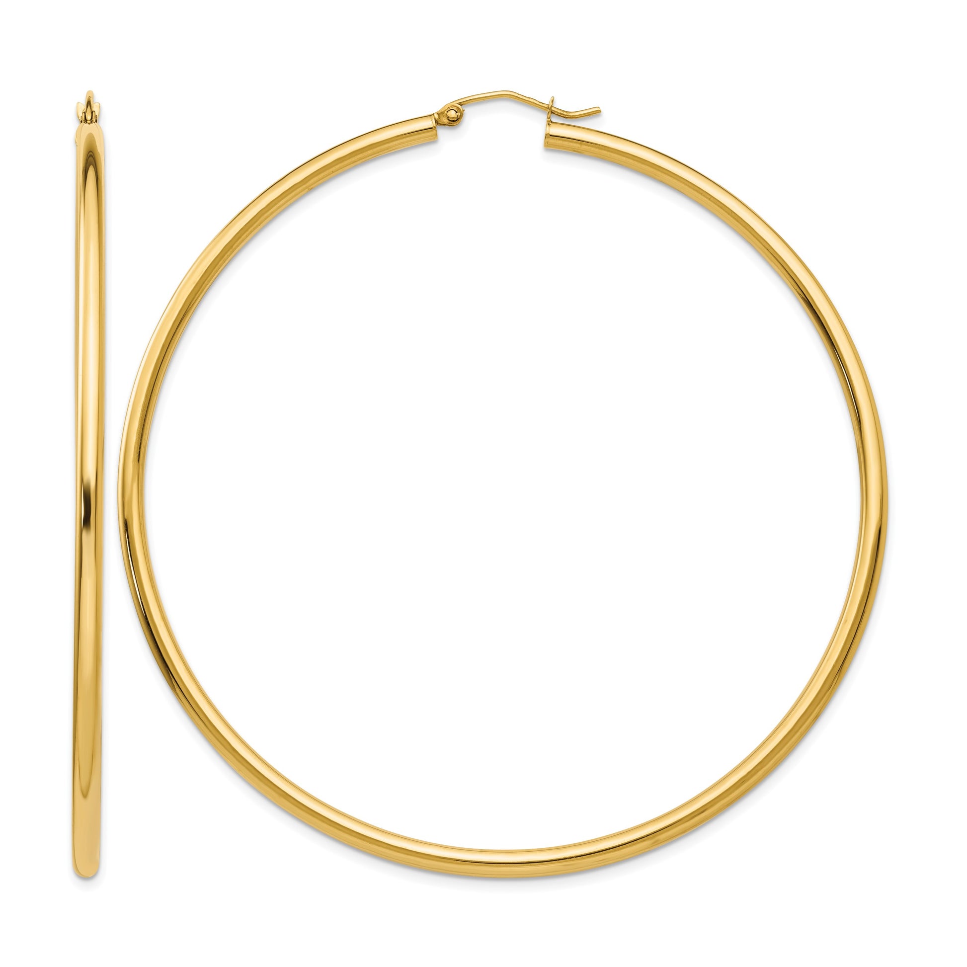 14k 2.25x70mm Polished Round Tube Hoop Earrings