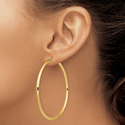 14k 3x70mm Polished Lightweight Round Tube Hoop Earrings