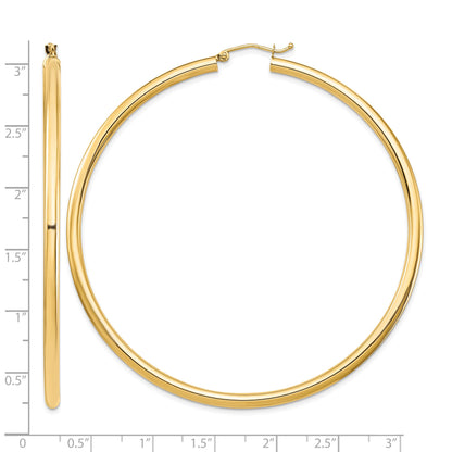 14k 3x70mm Polished Lightweight Round Tube Hoop Earrings