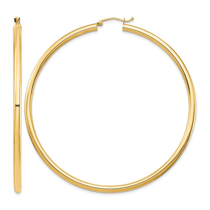14k 3x70mm Polished Lightweight Round Tube Hoop Earrings