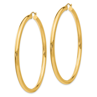 14k 4x70mm Polished Round Tube Hoop Earrings