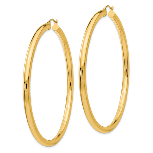 14k 4x70mm Polished Round Tube Hoop Earrings