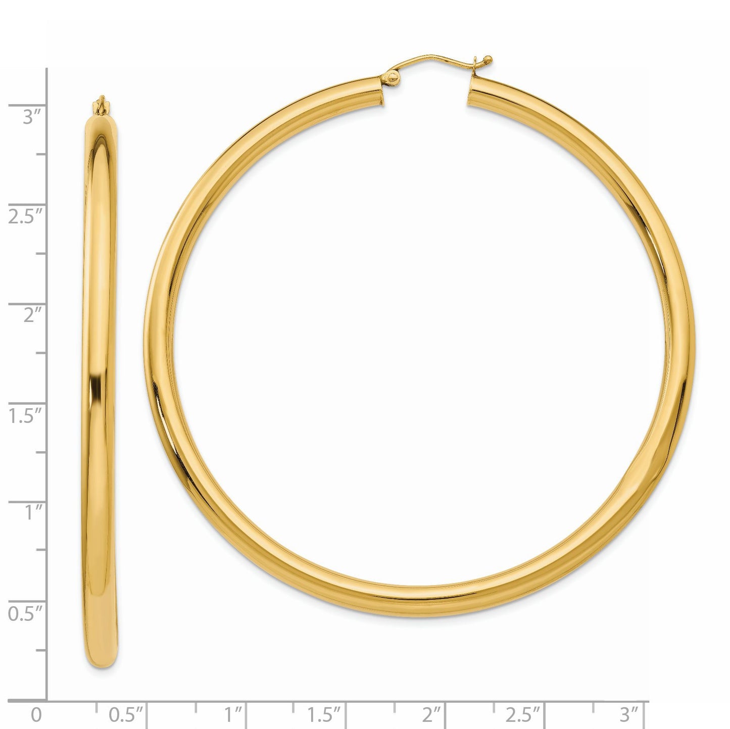 14k 4x70mm Polished Round Tube Hoop Earrings