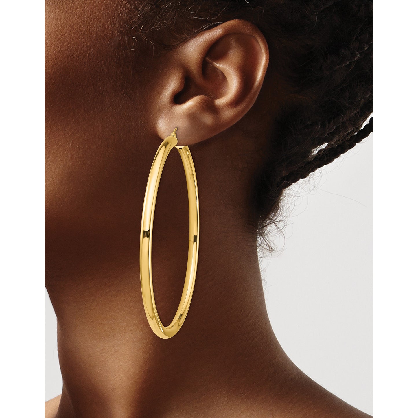 14k 4x70mm Polished Lightweight Round Tube Hoop Earrings