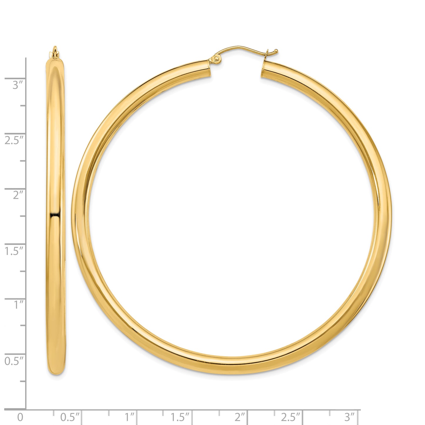 14k 4x70mm Polished Lightweight Round Tube Hoop Earrings