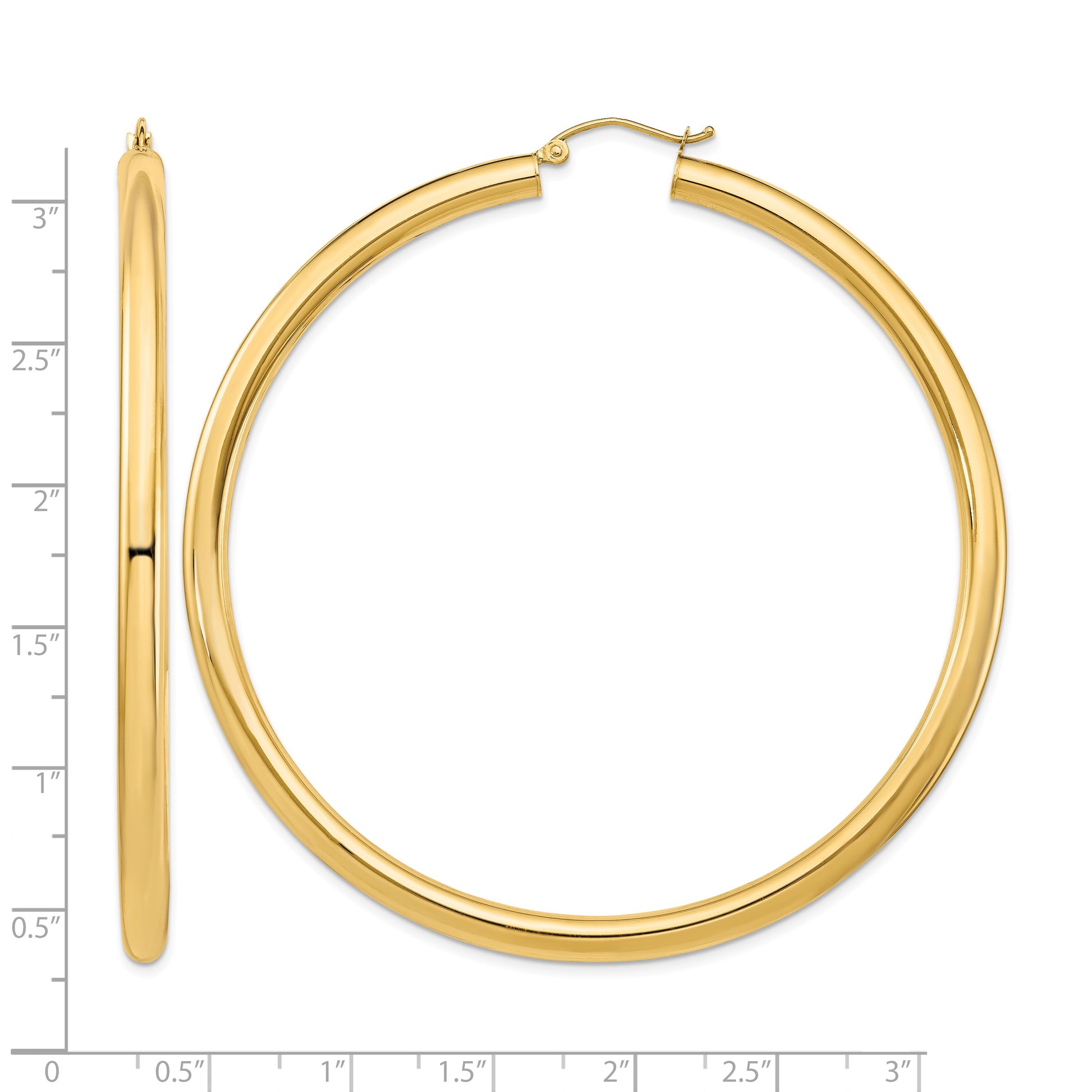 14k 4x70mm Polished Lightweight Round Tube Hoop Earrings
