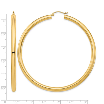 14k 4x70mm Polished Lightweight Round Tube Hoop Earrings