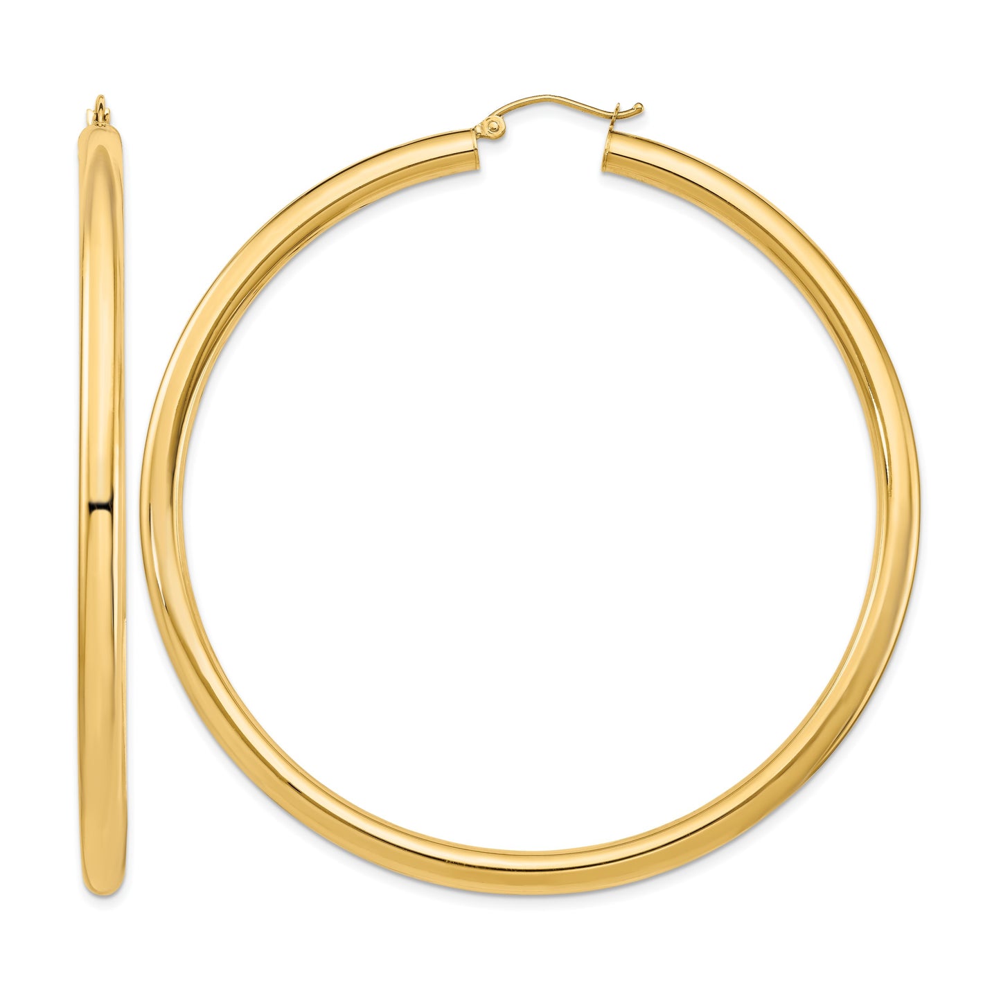 14k 4x70mm Polished Lightweight Round Tube Hoop Earrings