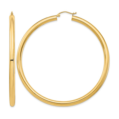 14k 4x70mm Polished Lightweight Round Tube Hoop Earrings