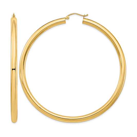 14k 4x70mm Polished Lightweight Round Tube Hoop Earrings