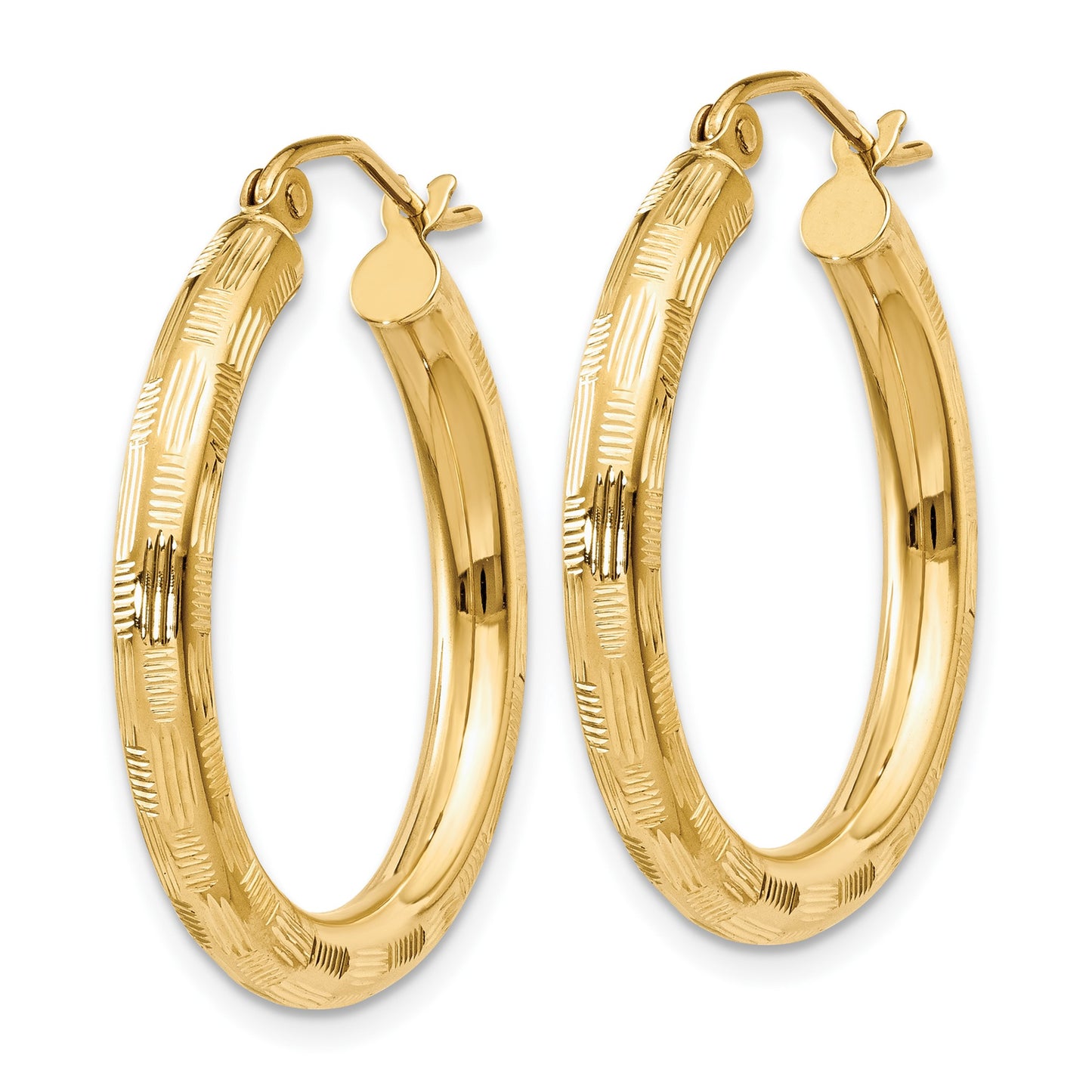 14k 3x25mm Diamond-cut Tube Hoop Earrings