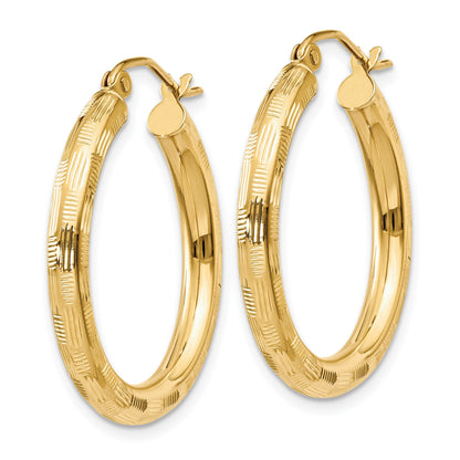14k 3x25mm Diamond-cut Tube Hoop Earrings