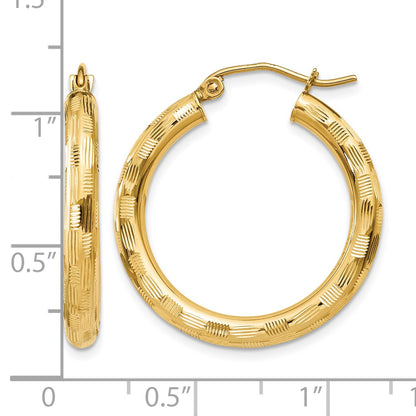 14k 3x25mm Diamond-cut Tube Hoop Earrings