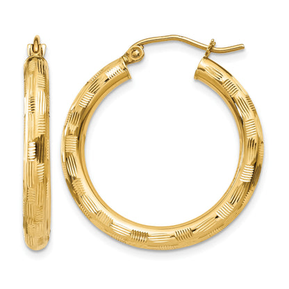 14k 3x25mm Diamond-cut Tube Hoop Earrings