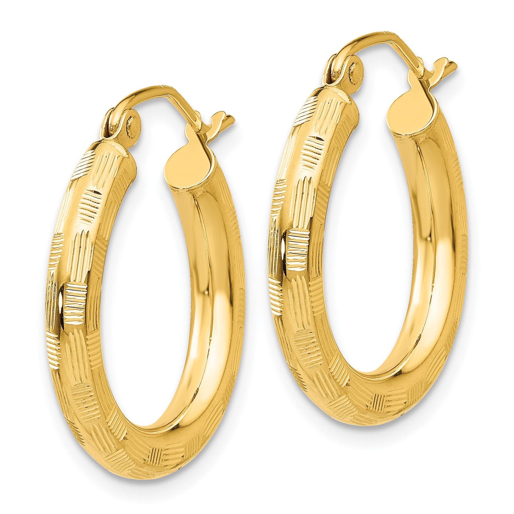 14k 3x20mm Diamond-cut Tube Hoop Earrings