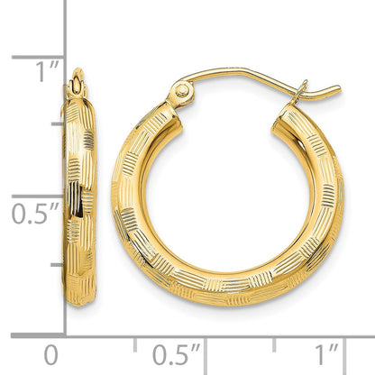 14k 3x20mm Diamond-cut Tube Hoop Earrings