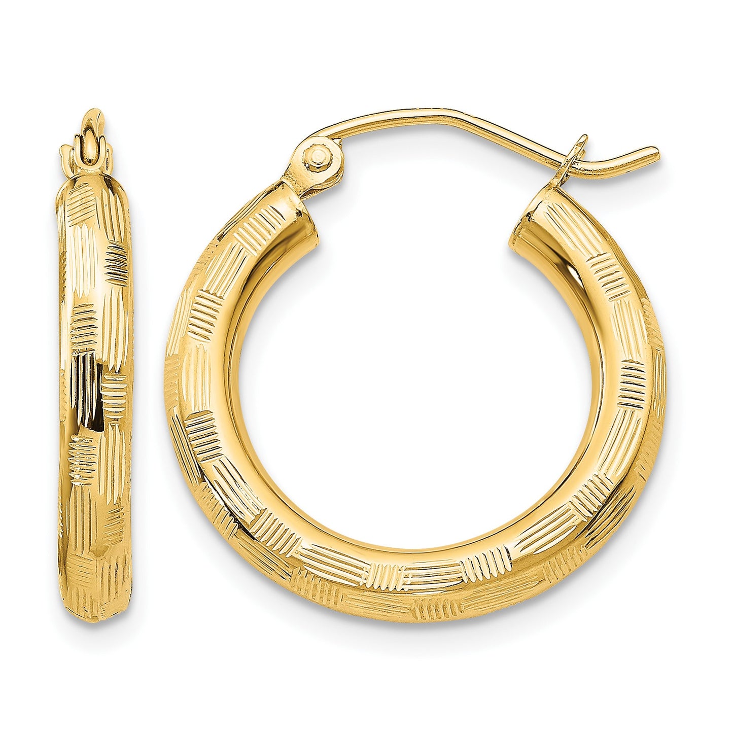 14k 3x20mm Diamond-cut Tube Hoop Earrings