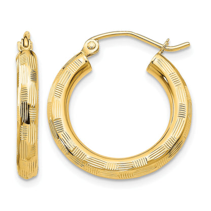 14k 3x20mm Diamond-cut Tube Hoop Earrings