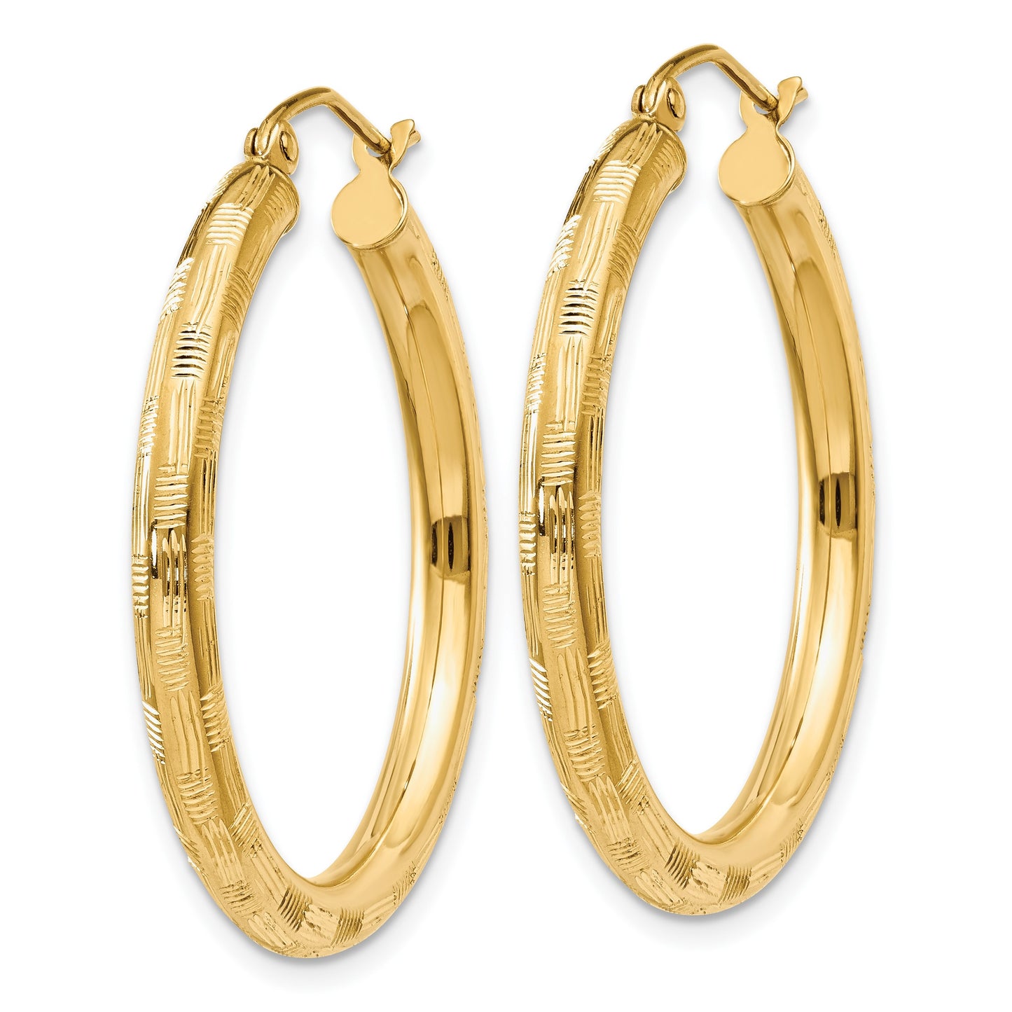 14k 3x30mm Diamond-cut Tube Hoop Earrings